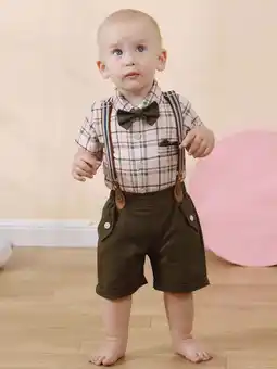 Walmart Baby Boy Clothes Suits Shirt 0-18 Months Plaid Suspender Shorts Pants Bowtie Outfit Wedding Set 3pcs offer