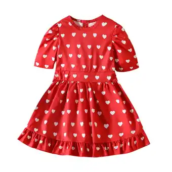 Walmart Toddler Girls Short Sleeve Valentine's Day Hearts Printed Ruffles Princess Dress Red 12-18 Months offer