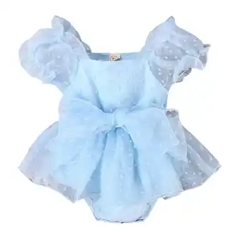 Walmart Girls Short Sleeve Bowknot Solid Color Tulle Ruffles Romper Bodysuits,Size 0 Months-3 Months offer