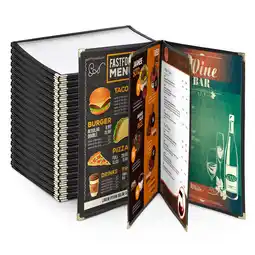 Walmart Wechef 20PCS Menu Cover 8.5x11 4 Page 8 View Restaurant Deli Cafe Black Trim Folder Clear Volume offer
