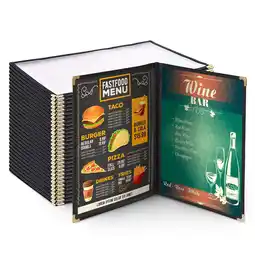 Walmart Wechef 30pcs 2 Pages 4 View Double Stitched Fold 8.5x14 Menu Cover Deli Food Cafe Black Clear Book offer