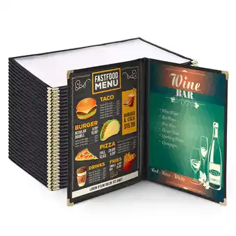 Walmart Wechef 30pcs 2 Pages 4 View Double Stitched Fold 8.5x14 Menu Cover Deli Food Cafe Black Clear Book offer