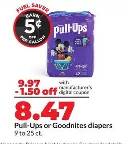 Hy-Vee Pull-Ups or Goodnites diapers offer