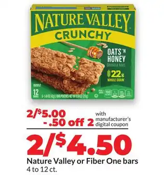 Hy-Vee Nature Valley or Fiber One bars offer