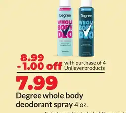 Hy-Vee Degree whole body deodorant spray offer