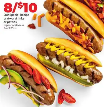 Hy-Vee Our Special Recipe bratwurst links or patties offer