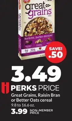 Hy-Vee Post Great Grains, Raisin Bran or Better Oats cereal offer