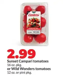 Hy-Vee Sunset Campari tomatoes 16 oz. pkg. or Wild Wonders tomatoes 12 oz. or pint pkg offer
