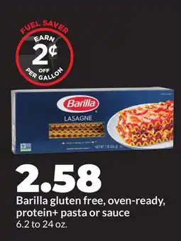 Hy-Vee Barilla gluten free, oven-ready, protein + pasta or sauce offer
