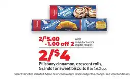 Hy-Vee Pillsbury cinnamon, crescent rolls, Grands! or sweet biscuits offer