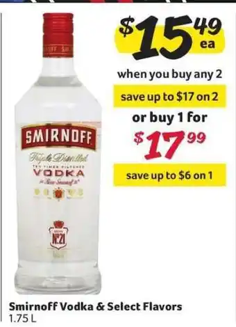 Winn Dixie Smirnoff Vodka & Select Flavors offer