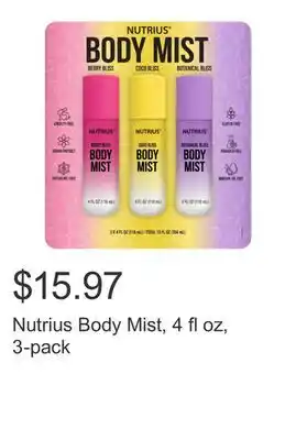 Costco Nutrius Body Mist, 4 fl oz, 3-pack offer