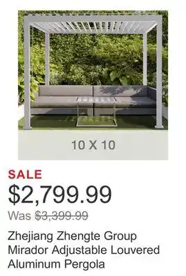 Costco Zhejiang Zhengte Group Mirador Adjustable Louvered Aluminum Pergola offer