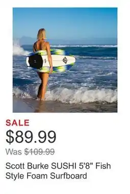 Costco Scott Burke SUSHI 5'8 Fish Style Foam Surfboard offer