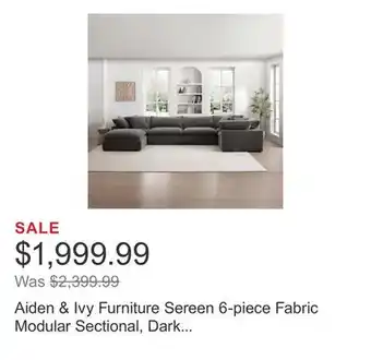 Costco Aiden & Ivy Furniture Sereen 6-piece Fabric Modular Sectional, Dark Gray offer