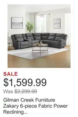 Costco Gilman Creek Furniture Zakary 6-piece Fabric Power Reclining Sectional With Power Headrests offer