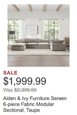 Costco Aiden & Ivy Furniture Sereen 6-piece Fabric Modular Sectional, Taupe offer