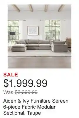 Costco Aiden & Ivy Furniture Sereen 6-piece Fabric Modular Sectional, Taupe offer