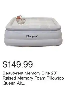 Costco Beautyrest Memory Elite 20 Raised Memory Foam Pillowtop Queen Air Bed with Built-in Pump offer