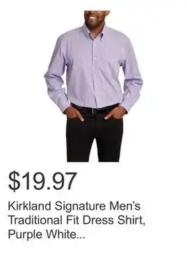 Costco Kirkland Signature Men's Traditional Fit Dress Shirt, Purple White Glen Plaid offer
