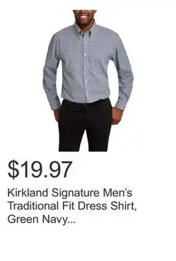 Costco Kirkland Signature Men's Traditional Fit Dress Shirt, Green Navy White Tattersall offer