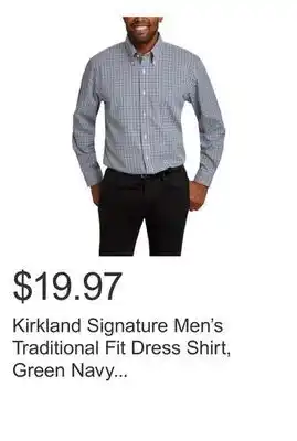Costco Kirkland Signature Men's Traditional Fit Dress Shirt, Green Navy White Tattersall offer