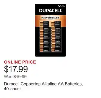 Costco Duracell Coppertop Alkaline AA Batteries, 40-count offer