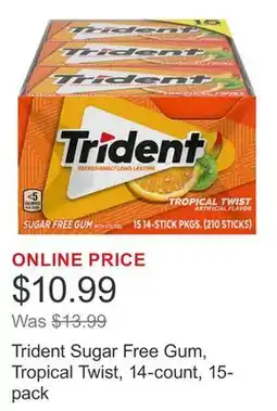 Costco Trident Sugar Free Gum, Tropical Twist, 14-count, 15-pack offer