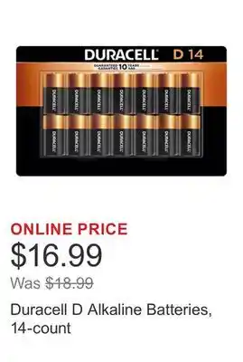 Costco Duracell D Alkaline Batteries, 14-count offer