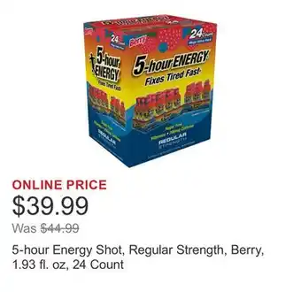 Costco 5-hour Energy Shot, Regular Strength, Berry, 1.93 fl. oz, 24 Count offer