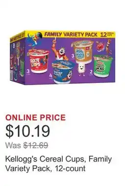 Costco Kellogg's Cereal Cups, Family Variety Pack, 12-count offer