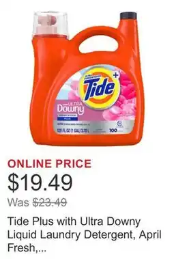 Costco Tide Plus with Ultra Downy Liquid Laundry Detergent, April Fresh, 100 Loads, 128 fl oz offer