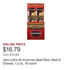 Costco Jack Link's All American Beef Stick, Beef & Cheese, 1.2 oz, 16-count offer