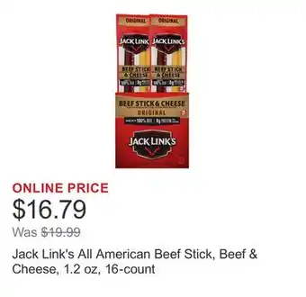Costco Jack Link's All American Beef Stick, Beef & Cheese, 1.2 oz, 16-count offer