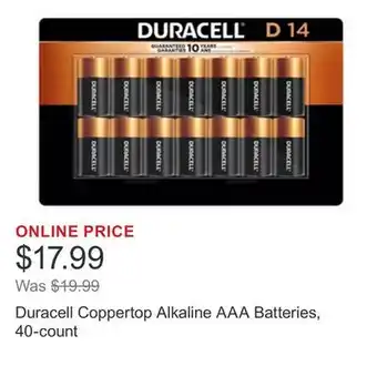 Costco Duracell Coppertop Alkaline AAA Batteries, 40-count offer