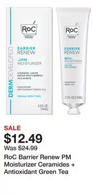 Ulta Beauty RoC Barrier Renew PM Moisturizer Ceramides + Antioxidant Green Tea offer