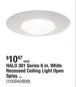 The Home Depot HALO 301 Series 6 in. White Recessed Ceiling Light Open Splay Trim offer