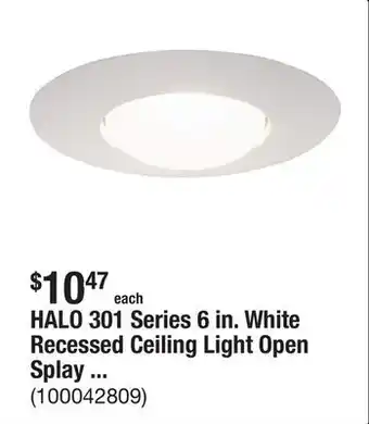 The Home Depot HALO 301 Series 6 in. White Recessed Ceiling Light Open Splay Trim offer