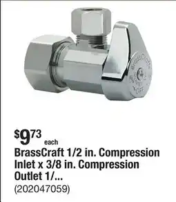 The Home Depot BrassCraft 1/2 in. Compression Inlet x 3/8 in. Compression Outlet 1/4-Turn Angle Valve offer