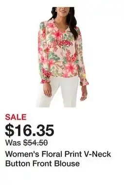 Belk Women's Floral Print V-Neck Button Front Blouse offer