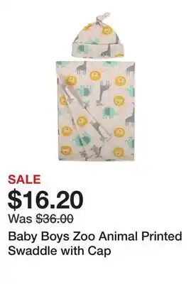 Belk Baby Boys Zoo Animal Printed Swaddle with Cap offer