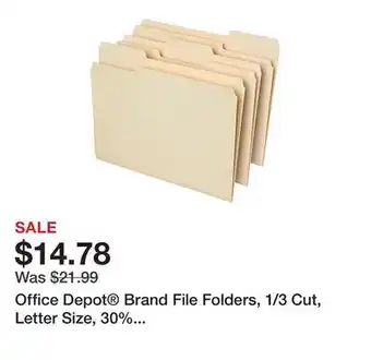 Office Depot Office Depot Brand File Folders, 1/3 Cut, Letter Size, 30% Recycled, Manila, Pack Of 100 Folders offer