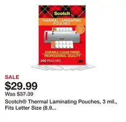 Office Depot Scotch Thermal Laminating Pouches, 3 mil., Fits Letter Size (8.9 in. × 11.4 in.) Paper, 200-PK offer