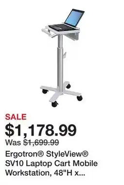 Office Depot Ergotron StyleView SV10 Laptop Cart Mobile Workstation, 48H x 19W x 19D, White/Aluminum offer