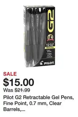 Office Depot Pilot G2 Retractable Gel Pens, Fine Point, 0.7 mm, Clear Barrels, Black Ink, Pack Of 12 Pens, 31136 offer