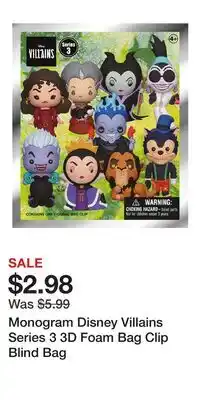Game Stop Monogram Disney Villains Series 3 3D Foam Bag Clip Blind Bag offer