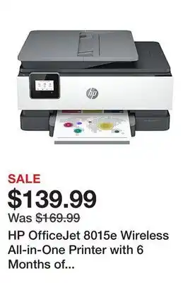 Office Depot HP OfficeJet 8015e Wireless All-in-One Printer with 6 Months of Free Instant Ink with HP+ (228F5A) offer