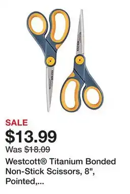 Office Depot Westcott Titanium Bonded Non-Stick Scissors, 8, Pointed, Gray/Yellow, Pack Of 2 offer