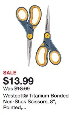 Office Depot Westcott Titanium Bonded Non-Stick Scissors, 8, Pointed, Gray/Yellow, Pack Of 2 offer