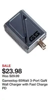 Game Stop Gamestop 65Watt 3-Port GaN Wall Charger with Fast Charge PD offer